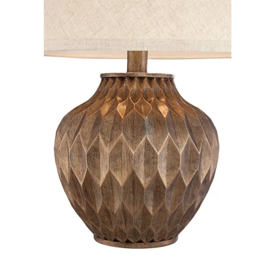 360 Lighting Buckhead Modern Accent Table Lamp 22" High Warm Bronze Brown Geometric Fabric Drum Shade For Bedroom Living Room Bedside Nightstand - Image 4