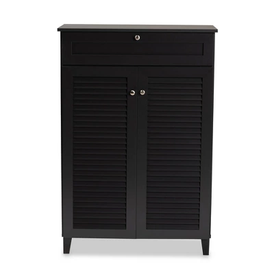 Shelf Wood Shoe Storage Cabinet With Drawer Coolidge Black - Baxton Studio - Image 2