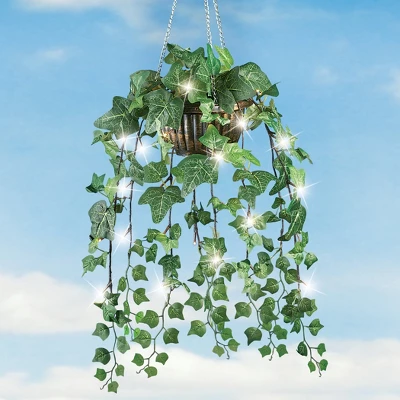 Collections Etc Artificial Ivy Hanging Plant With LED Lights 8 X 8 X 27.5 Green