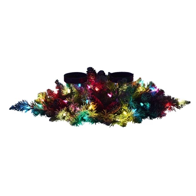Nearly Natural 24-in Flocked Artificial Christmas Double Candelabrum With 35 Multicolored Lights And Pine Cones - Image 2