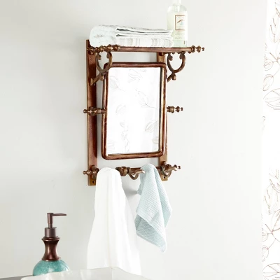15" X 20" Bathroom Wall Rack With Hooks And Rectangular Mirror - Olivia & May