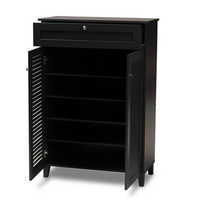 Shelf Wood Shoe Storage Cabinet With Drawer Coolidge Black - Baxton Studio