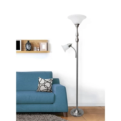 71" 3-way 2 Light Mother Daughter Floor Lamp Brushed Nickel - Elegant Designs - Image 4