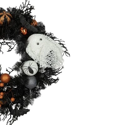 Northlight Orange Ornaments And Ghost Halloween Pine Wreath, 24-Inch, Unlit - Image 3