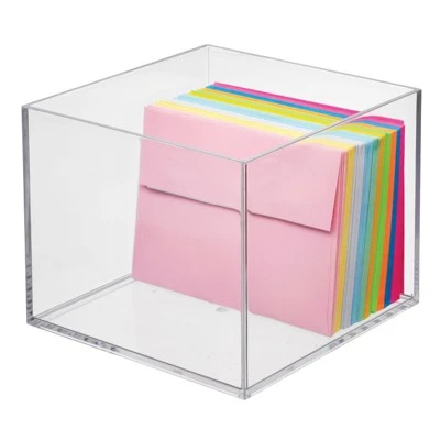 MDesign Plastic Storage Desk Organizer Bin For Home, Office - 3 Pack, Clear - Image 6