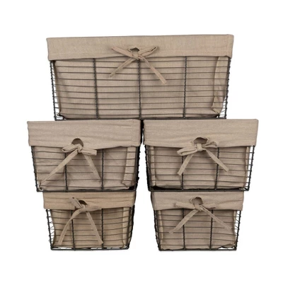 Design Imports Set Of 5 Vintage Gray Wire Liner Baskets Taupe - Image 4