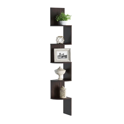 Hastings Home 5-Tier Floating Corner Shelf - Matte Espresso Brown