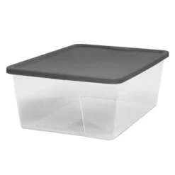 Homz Snaplock 12-Quart Plastic Multipurpose Stackable Storage Container Bins With Gray Snaplock Lid For Home And Office Organization, Clear (4 Pack)