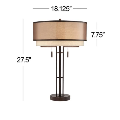 Franklin Iron Works Andes Modern Industrial Table Lamp 27 1/2" Tall Oil Rubbed Bronze Metal Stacked Double Fabric Drum Shade For Bedroom Living Room - Image 5