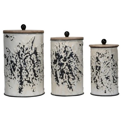 Set Of 3 Cream And Gray Floral Metal Decorative Storage Canisters - Foreside Home & Garden - Image 7