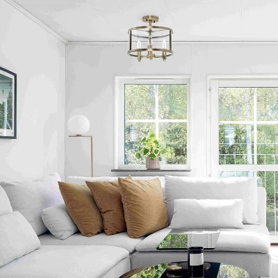 3-Light 13" Industrial Farmhouse Glass/Metallic Accented Semi-flushmount Ceiling Light - Lalia Home - Image 3