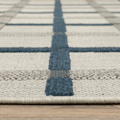 Trinity Textured Plaid Patio Area Rug Beige/Blue - Captiv8e Designs - Image 4