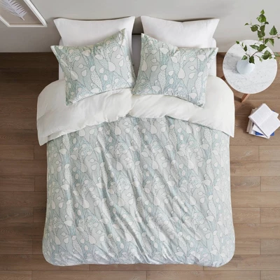 Anya Vine Printed Cotton Duvet Cover Set Aqua Blue - Urban Habitat - Image 2