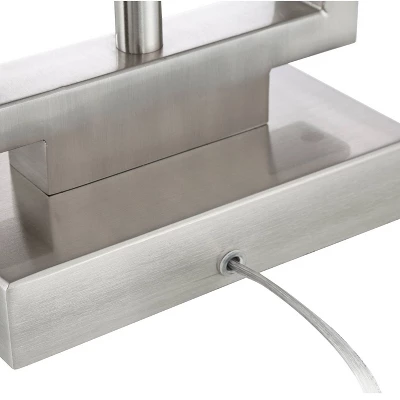 Possini Euro Design Modern Table Lamp With USB Outlet Reading Light LED 29.25" Tall Brushed Nickel Rectangular Off White Shade Bedroom Office - Image 7