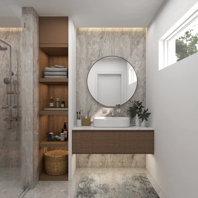 Contemporary Wood Round Wall Mirror - Olivia & May - Image 14