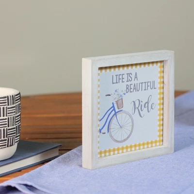 Northlight 7" Blue And White Vintage Bicycle "Life Is A Beautiful Ride" Plaid Accent Wall Decor - Image 3