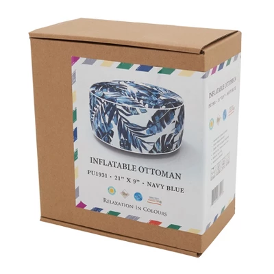 Saro Lifestyle Blue Tropic Outdoor Ottoman, 21"x9" Round, Navy Blue - Image 3