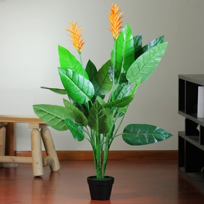 Northlight 50" Green And Orange Artificial Bird Of Paradise Plant In A Black Pot