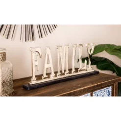 22" X 8" Modern Aluminum And Marble "Family" Sign Sculpture Silver - Olivia & May