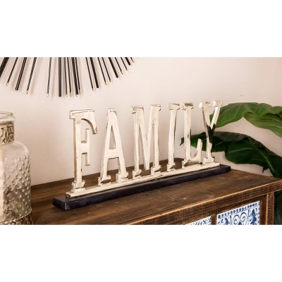 22" X 8" Modern Aluminum And Marble "Family" Sign Sculpture Silver - Olivia & May