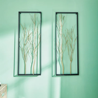 Metal Tree Branch Wall Decor With Black Frame Set Of 2 Gold - Olivia & May - Image 3
