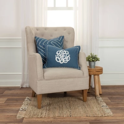 14"x20" Oversize Monogram Lumbar Throw Pillow Cover Blue - Rizzy Home - Image 3