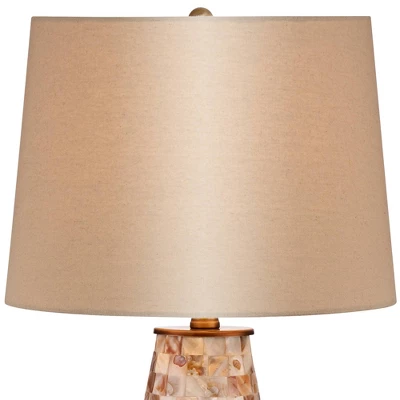 Regency Hill Cottage Table Lamps 26.5" High Set Of 2 Mother Of Pearl Tile Vase Beige Drum Shade For Living Room Family Bedroom Bedside Office - Image 3