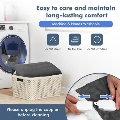 Tangkula 50" X 60" Heated Electric Reversible Flannel & Fleece Blanket Throw W/10 Heat Levels, 9 Hours Auto Shut-Off, Overheat Protection Gray - Image 5