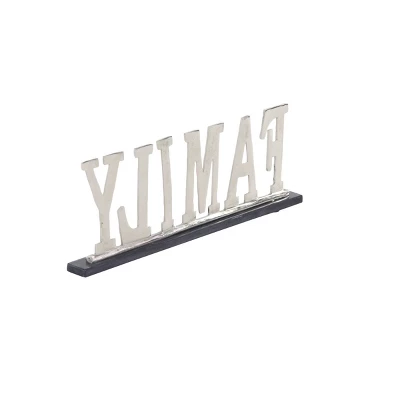 22" X 8" Modern Aluminum And Marble "Family" Sign Sculpture Silver - Olivia & May - Image 2