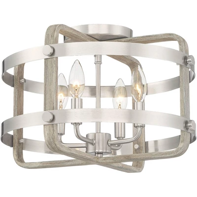 Barnes And Ivy Woodway Modern Farmhouse Ceiling Light Flush Mount Fixture 15 3/4" Wide Brushed Nickel Wood Grain 4-Light For Bedroom Living Room House - Image 5