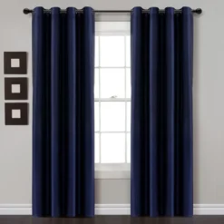 Home Boutique Insulated Grommet 100% Blackout Faux Silk Window Curtain Panel Navy Single 52x95