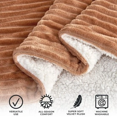 Ribbed Texture Reversible Taupe Throw Blanket - Great Bay Home - Image 2