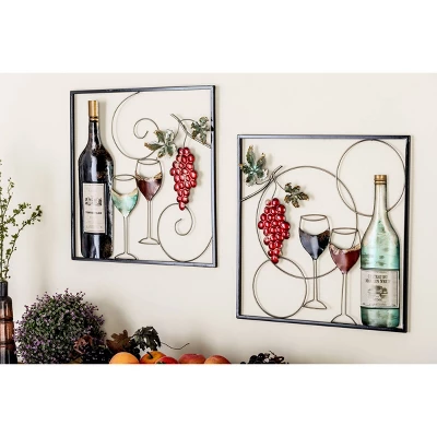 Set Of 2 Metal Wine Wall Decors With Grapes Detailing - Olivia & May