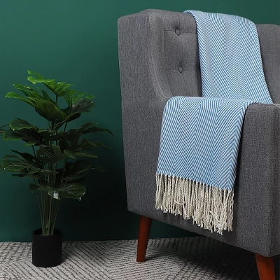 PiccoCasa Decorative Fringes In Herringbone Design Farmhouse Outdoor Faux Cashmere Throws - Image 3