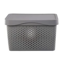 HANAMYA 5 Liter Stackable Lidded Storage Container Multipurpose Bins With Handles For Home And Office Organization, Gray (Set Of 6)