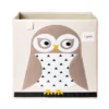 3 Sprouts Large 13 Inch Square Children's Foldable Fabric Storage Cube Organizer Box Soft Toy Bin, Friendly Owl (2 Pack)