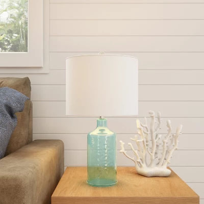 Glass Table Lamp - Accent LED Light With Clear Base And White Shade - Bedroom Lighting For Coastal, Nautical, And Cottage Style By Lavish Home (Blue) - Image 4