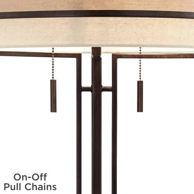 Franklin Iron Works Andes Modern Industrial Table Lamp 27 1/2" Tall Oil Rubbed Bronze Metal Stacked Double Fabric Drum Shade For Bedroom Living Room - Image 4