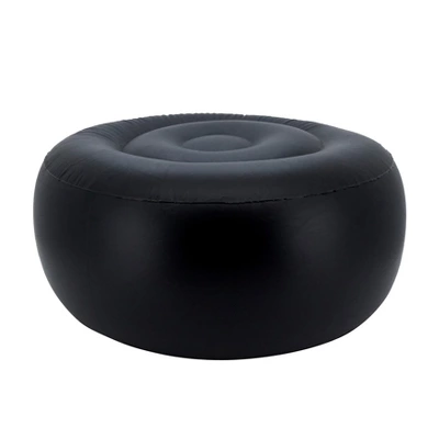 Saro Lifestyle Blue Tropic Outdoor Ottoman, 21"x9" Round, Navy Blue - Image 4