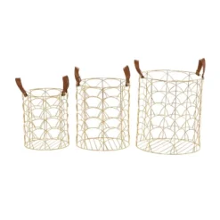 Set Of 3 Large Metal Storage Baskets Gold - Olivia & May