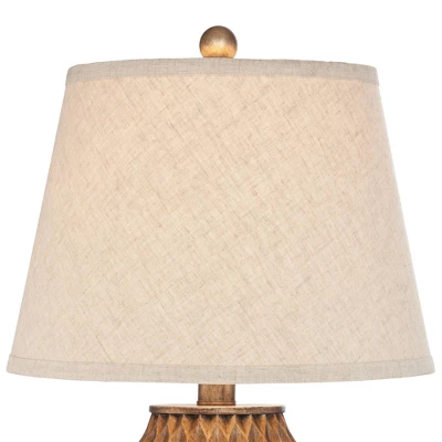 360 Lighting Buckhead Modern Accent Table Lamp 22" High Warm Bronze Brown Geometric Fabric Drum Shade For Bedroom Living Room Bedside Nightstand - Image 3