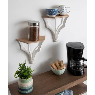 13" X 12" (Set Of 2) Corbett Rustic Wood Decorative Wall Shelf Set Brown/White - Kate & Laurel All Things Decor - Image 4