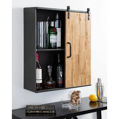 24" X 7.25" X 28" Samuels Decorative Wood And Metal Wall Cabinet Charcoal/Rustic Brown - Kate & Laurel All Things Decor - Image 6