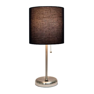 19.5" Bedside USB Port Feature Metal Table Desk Lamp Brushed Steel With Black Fabric Shade - Creekwood Home