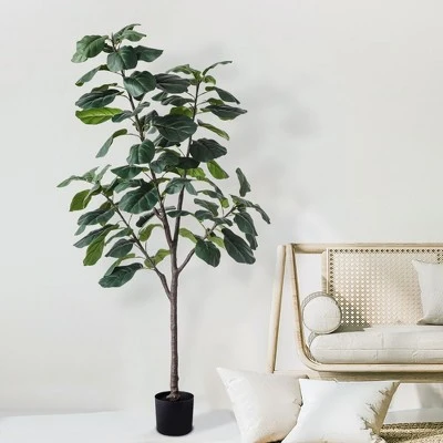 Forever Leaf 72" Artificial Fiddle Tree In Black Pot 3 Stem, Indoor Artificial Plant For Home Decor - Image 2