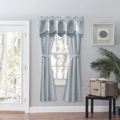 Ellis Curtain Plaza Classic Ticking Stripe Printed On Natural Ground 3" Rod Pocket Bradford Valance 58" X 15" Blue