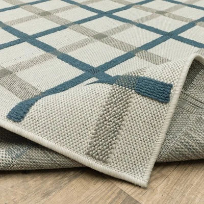 Trinity Textured Plaid Patio Area Rug Beige/Blue - Captiv8e Designs - Image 8