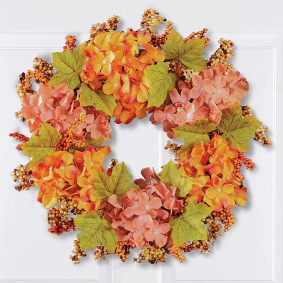 Collections Etc Artificial Fall Hydrangea & Berries Wreath 17.7" X 17.7" X 3.94"