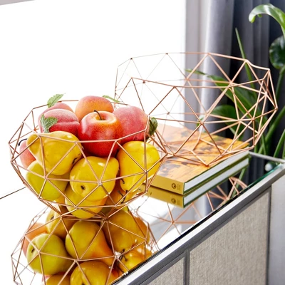 Set Of 2 Round Modern Reflections Iron Geodesic Basket - Olivia & May - Image 2