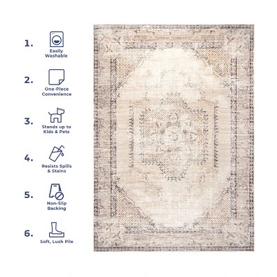 NuLOOM Glenda Machine Washable Faded Medallion Area Rug - Image 11